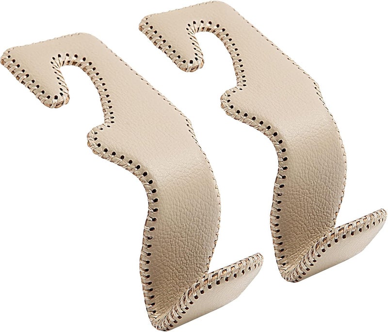 TISOHUGO Car Purse Hook, Back Seat Headrest Genuine Leather Hangers Durable Vehicle Organizer Accessory for Hanging Grocery Bags, 2 Pack, Beige - Image 1